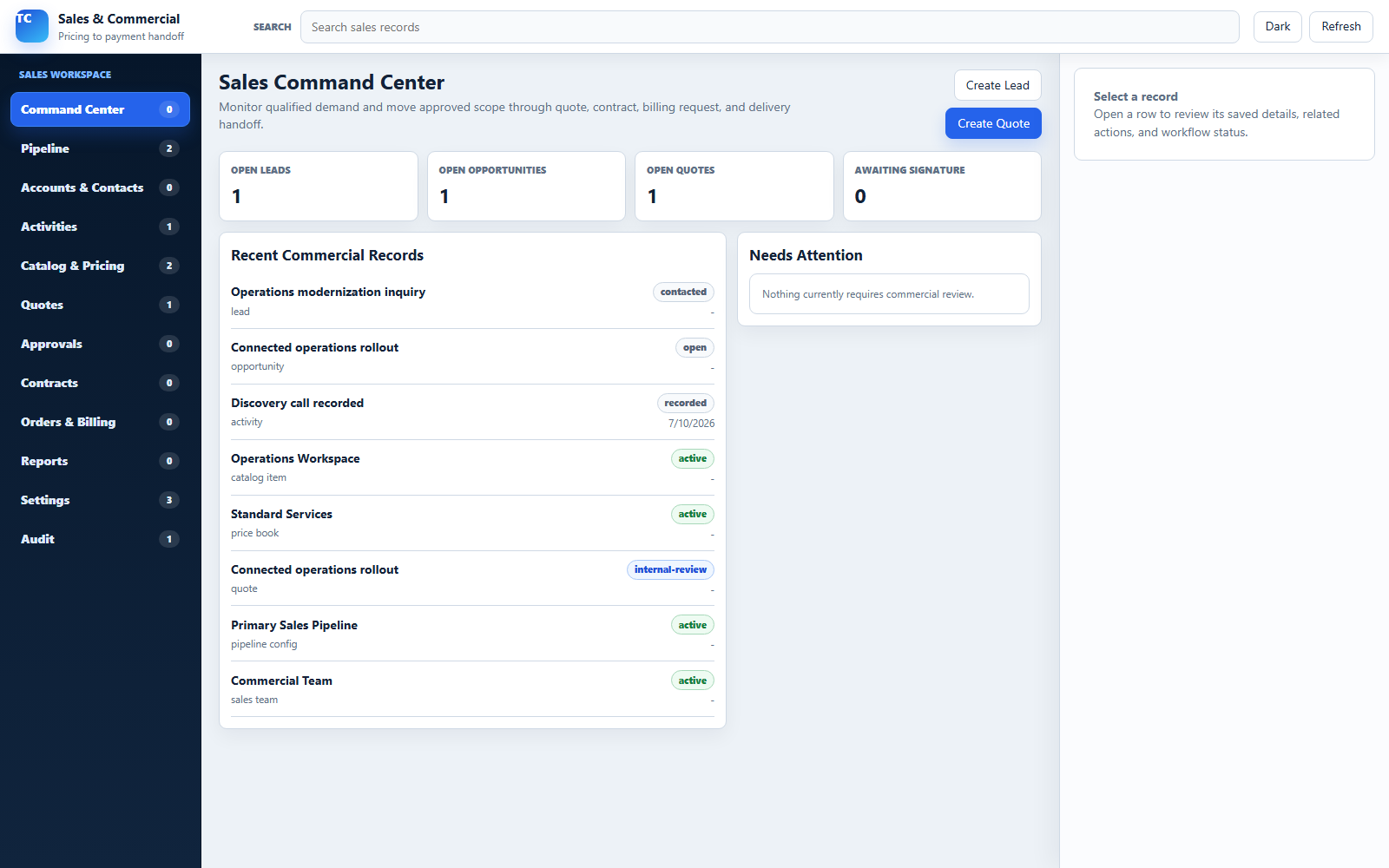 Professional Services module workspace preview