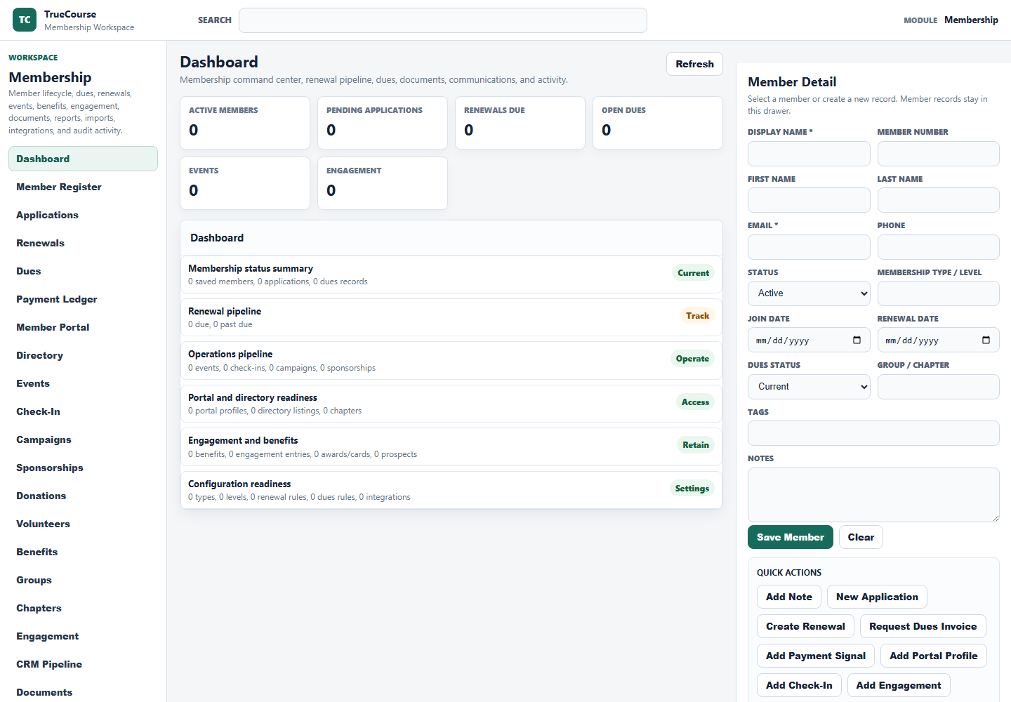 Nonprofit & Membership module workspace preview